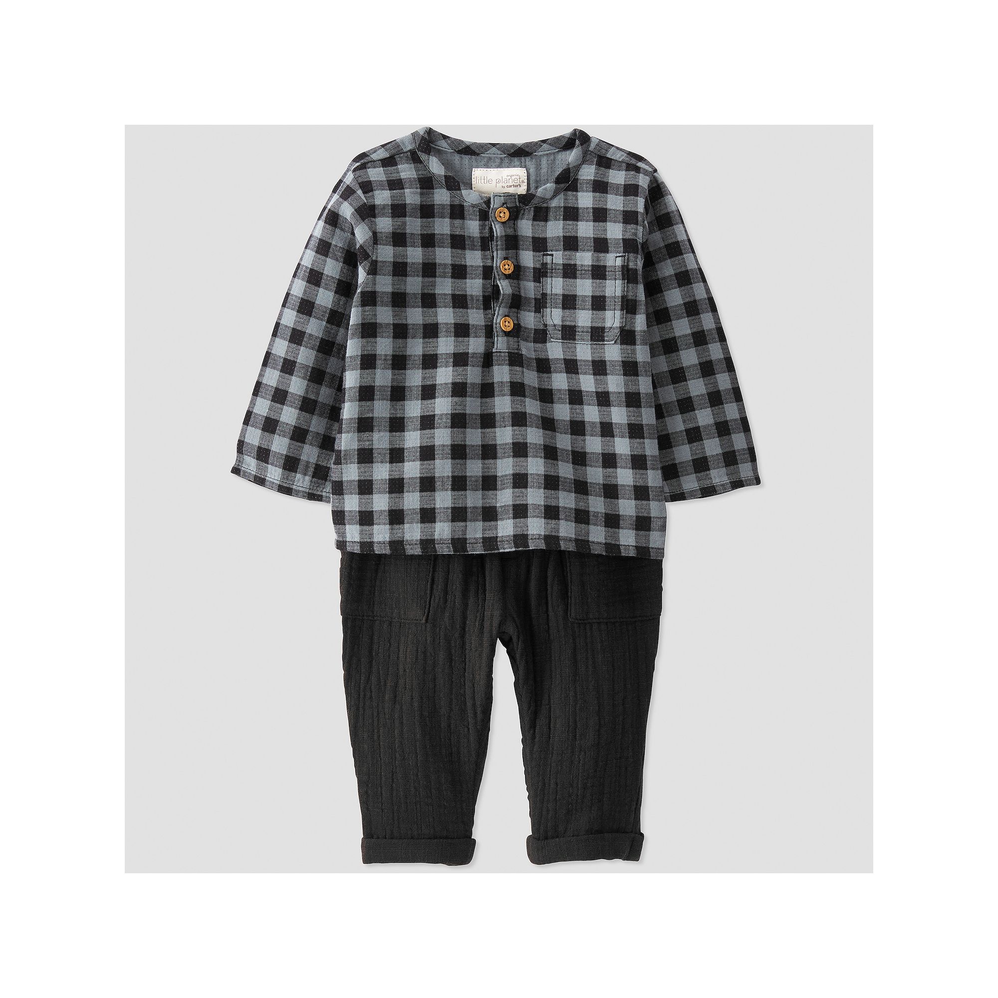 Baby Boy Little Planet by Carters Organic Cotton 2-Piece Plaid Henley Shir