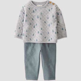 Baby Little Planet by Carter's Evergreen Trees Organic Cotton Blend Quilted Sweatshirt & Pants 2 pc Set