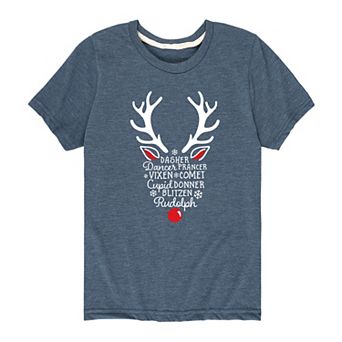 Boys 8-20 Reindeer Names Christmas Tee