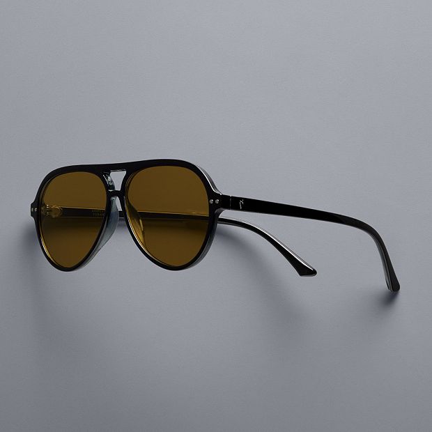 Women's Black Oversized Gold Detail Aviator Sunglasses