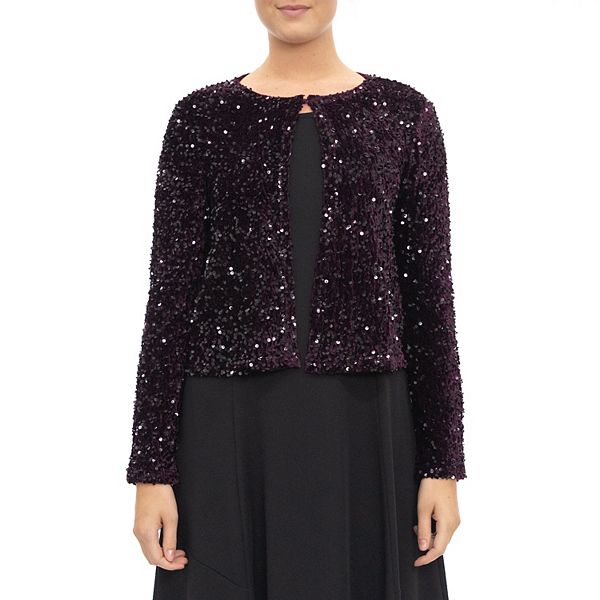 Women's Nina Leonard Cold-Shoulder Sequin Top & Pant Set