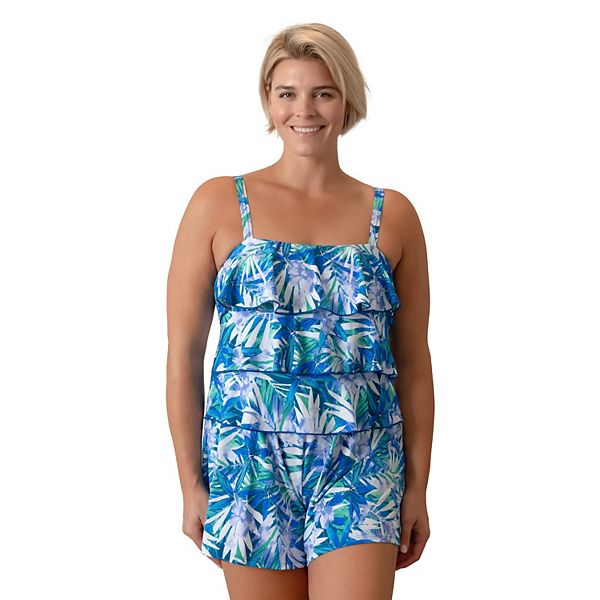 Plus Size A Shore Fit Rip Tiered One-Piece Swim Romper