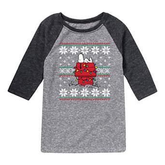 Boys 8-20 Peanuts Doghouse Holiday Raglan Tee