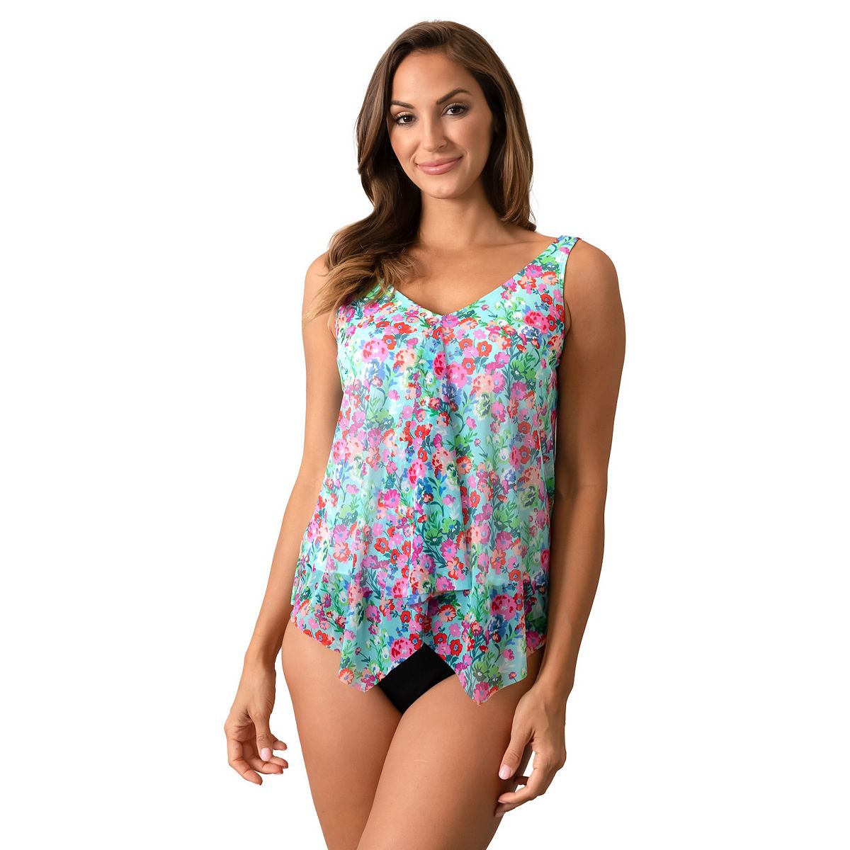 Women's A Shore Fit Floral Marley Print Mesh Handkerchief Swim Top