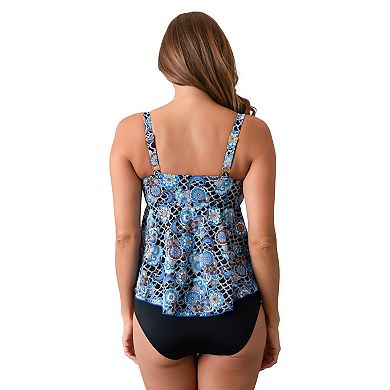 Women's A Shore Fit E-Cup Scallop Print Bandeau V-Hem Swim Top