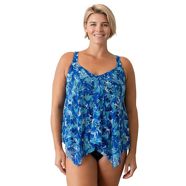 Plus Size A Shore Fit Bird Print Mesh Handkerchief Swim Top