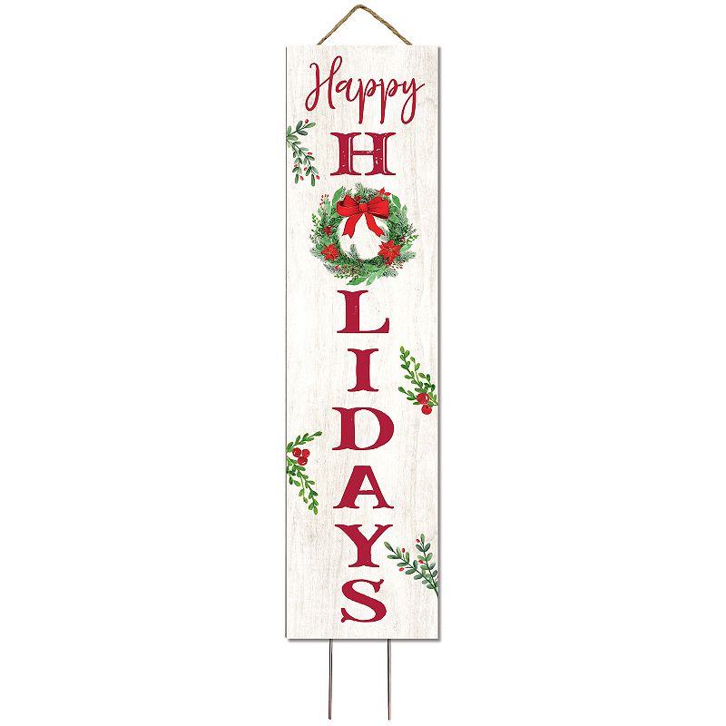 Happy Holidays Wreath Garden Stake, Multicolor, 6X24