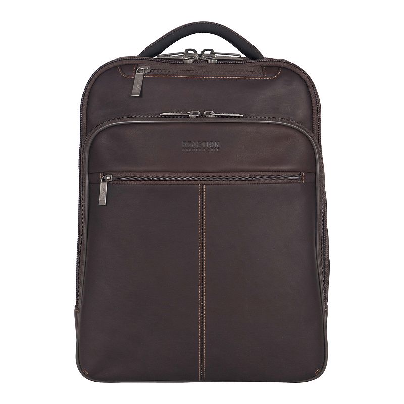 Kenneth Cole Reaction Leather EZ-Scan 16-Inch Laptop Backpack, Brown