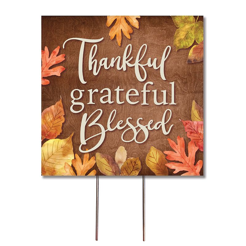 Thankful Grateful Blessed Garden Stake, Multicolor, 8X8
