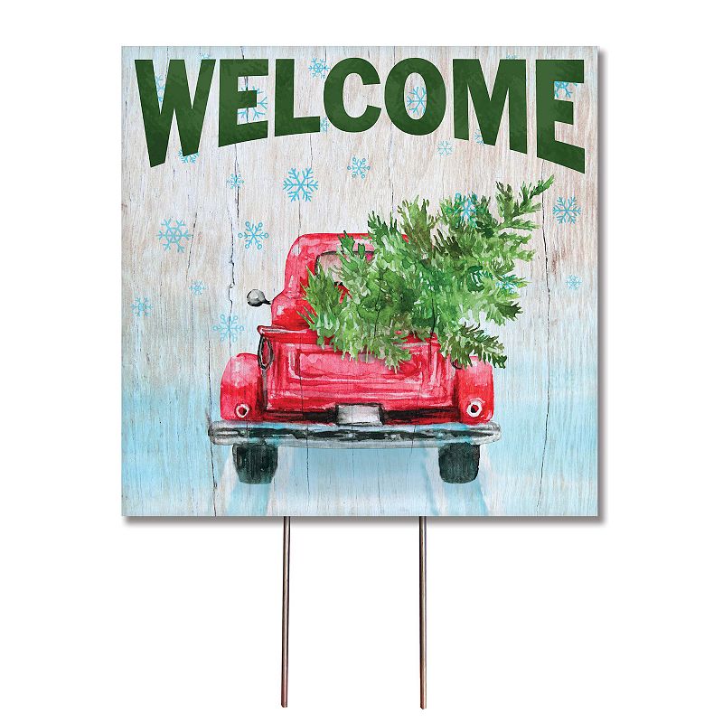Welcome Red Truck Lawn Garden Stake, Multicolor, 8X8