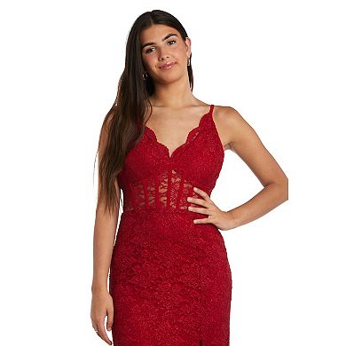 Juniors' Morgan and Co Lace Corset Long Evening Gown