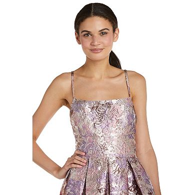 Juniors' Morgan and Co Metallic Open Back Fit & Flare Evening Gown