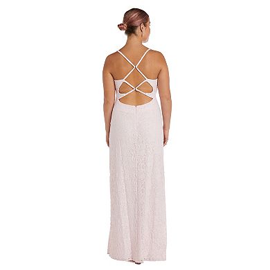 Juniors' Morgan and Co High Slit Strappy Back Evening Gown