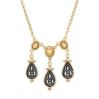 1928 Two-Tone Antiqued Teardrop Necklace