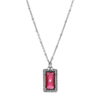1928 Silver Tone Crystal Etched Pendant Necklace