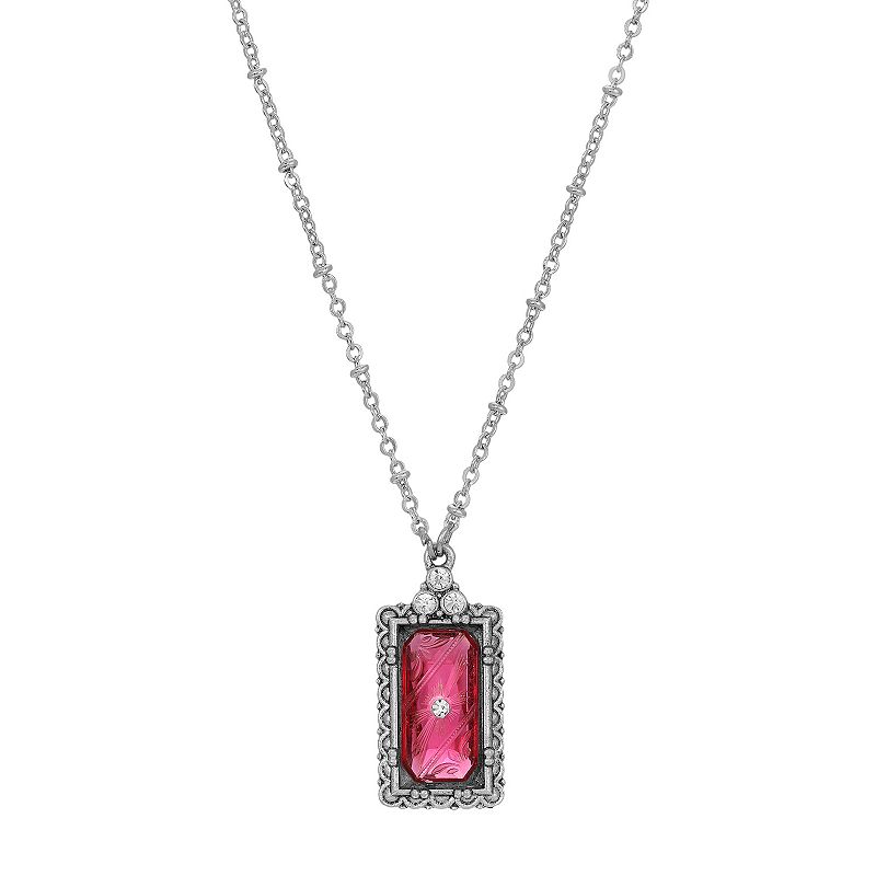 1928 Silver Tone Crystal Etched Pendant Necklace, Womens, Pink