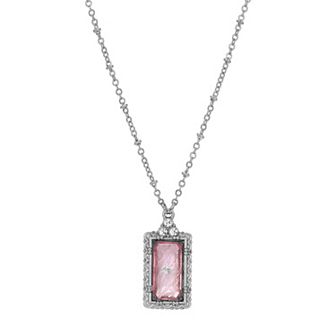 1928 Silver Tone Crystal Etched Pendant Necklace