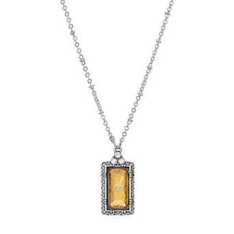 1928 Silver Tone Crystal Etched Pendant Necklace