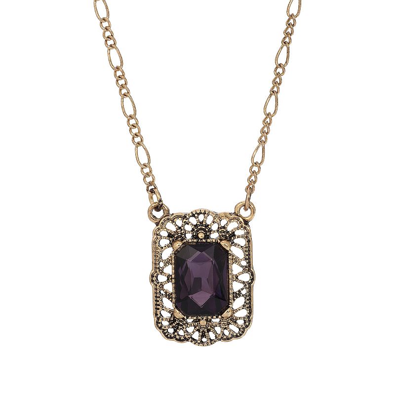 1928 Gold Tone Crystal Filigree Square Necklace, Womens, Purple