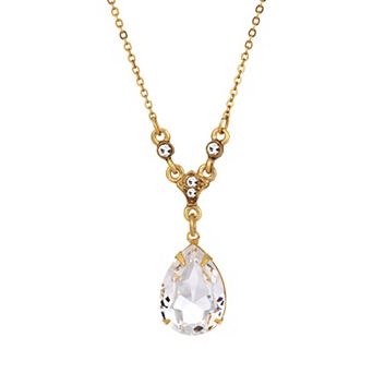 1928 Gold Tone Simulated Crystal Drop Necklace
