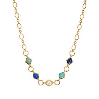 1928 Gold Tone Multi Color Link Necklace