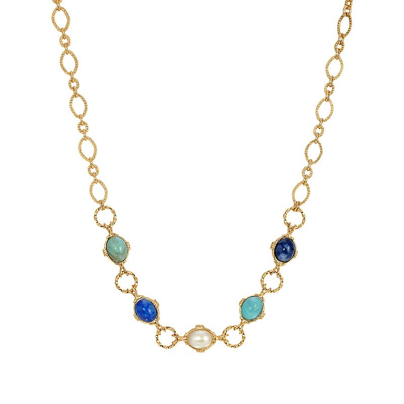 1928 Gold Tone Multi Color Link Necklace, Womens