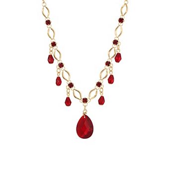 1928 Gold Tone Red Bead Necklace