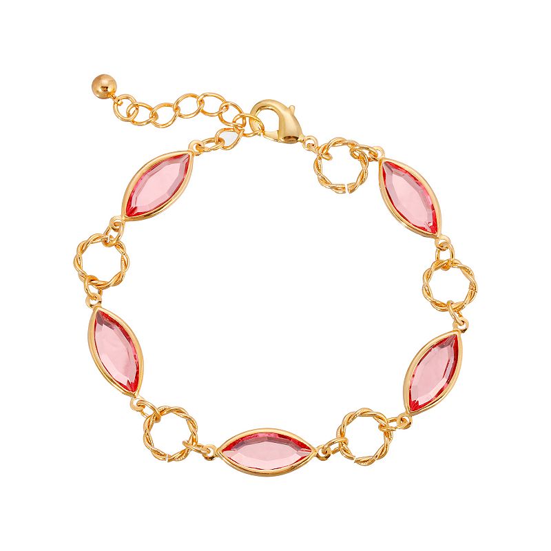 1928 Gold Tone Pink Crystal Bracelet, Womens