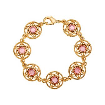 1928 Gold Tone Crystal Filigree Link Bracelet