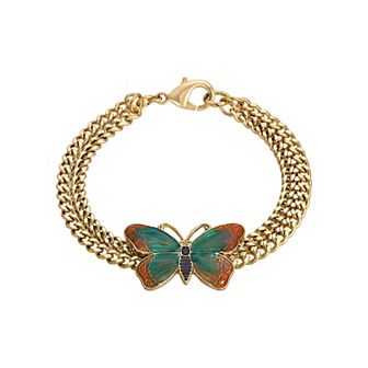 1928 Gold Tone Enameled Butterfly Bracelet