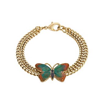 1928 Gold Tone Enameled Butterfly Bracelet