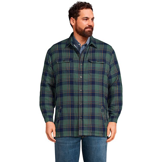 Big Tall Lands End Flannel Sherpa Lined Shirt Jacket