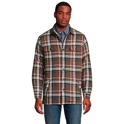 Big Tall Lands End Flannel Sherpa Lined Shirt Jacket