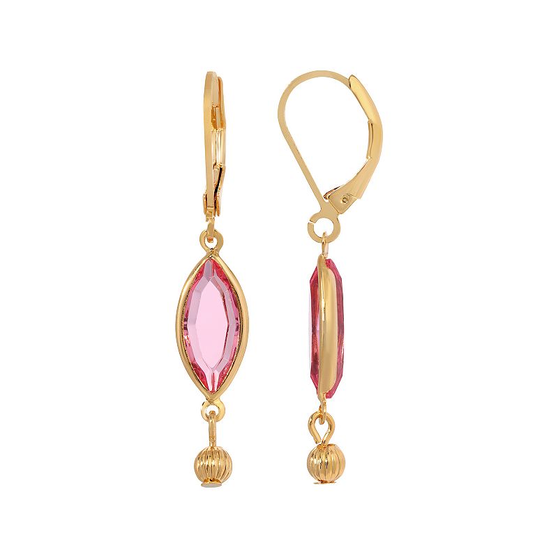 1928 Simulated Crystal Oval Drop Earrings, Womens, Pink