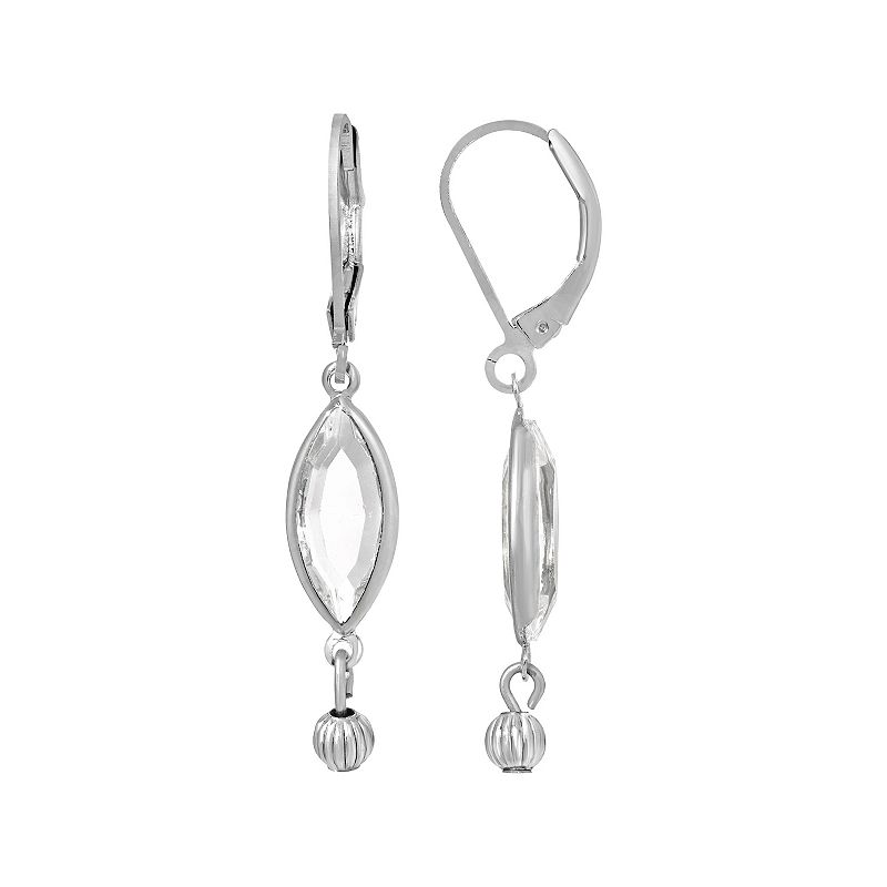1928 Simulated Crystal Oval Drop Earrings, Womens, Silver