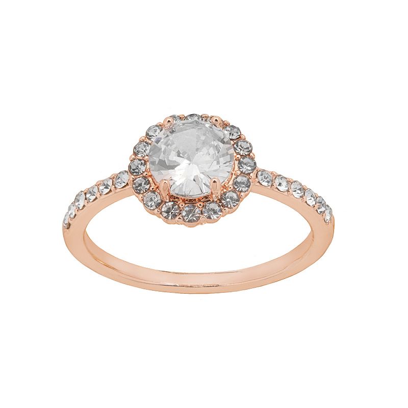 LC Lauren Conrad Rose Gold Tone Nickel Free Round Halo Ring, Womens, Size: