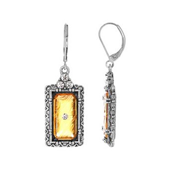 1928 Silver Tone Rectangle Simulated Crystal Stone Earrings