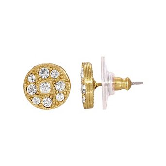 1928 Gold Tone White Simulated Crystal Round Earrings