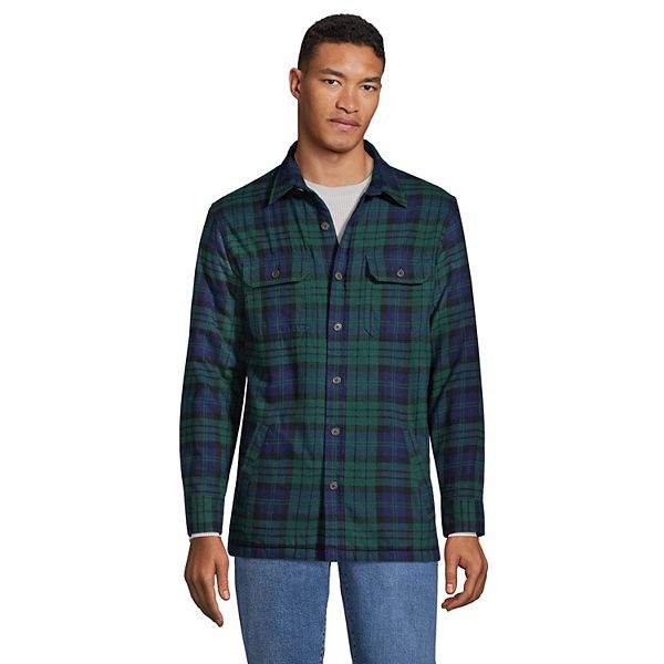 Men's Lands' End Flannel Sherpa-Lined Shirt Jacket