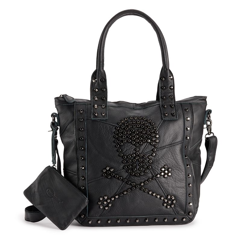 55925911 AmeriLeather QMetal Crossbones Leather Tote Bag, B sku 55925911