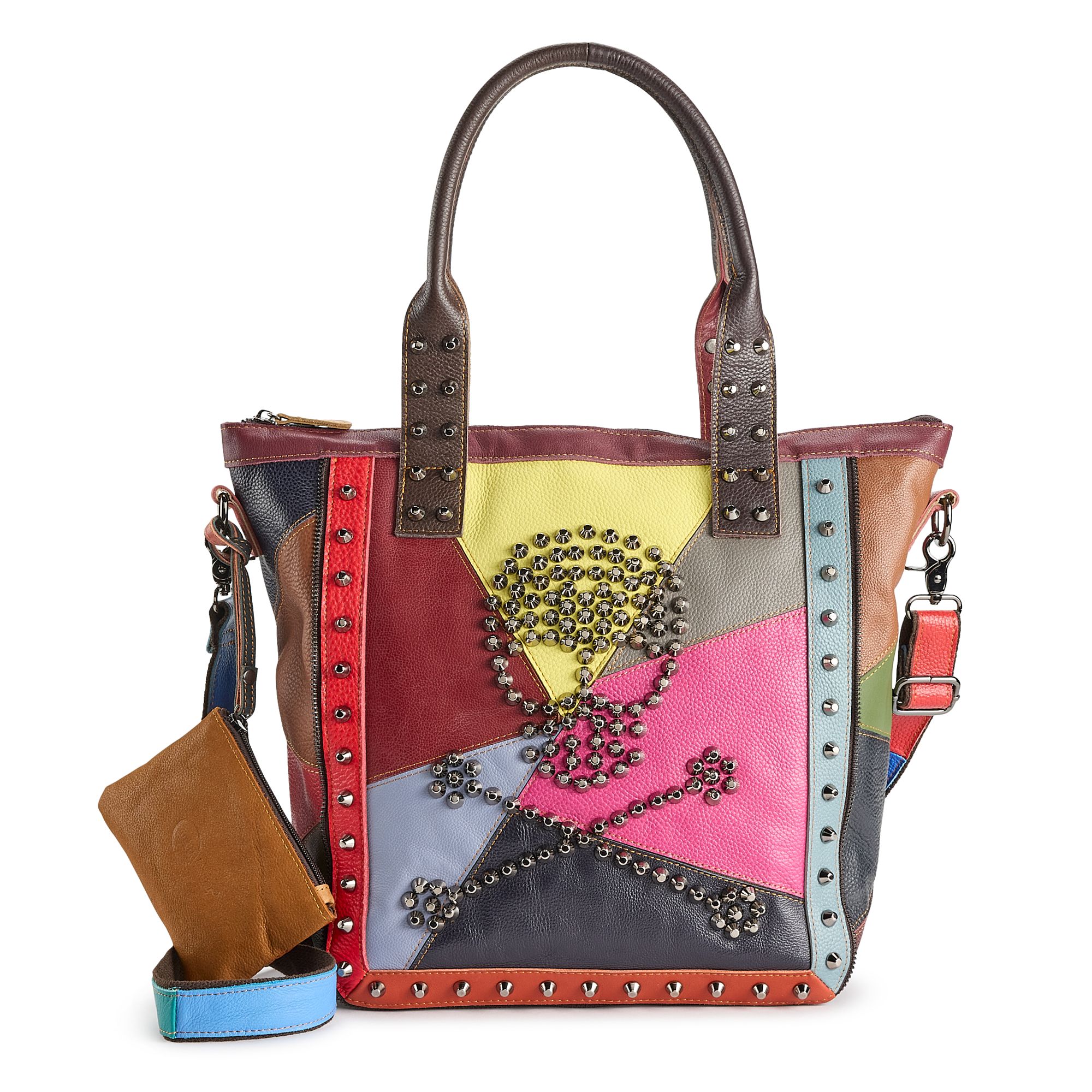 AmeriLeather QMetal Crossbones Leather Tote Bag, Multi