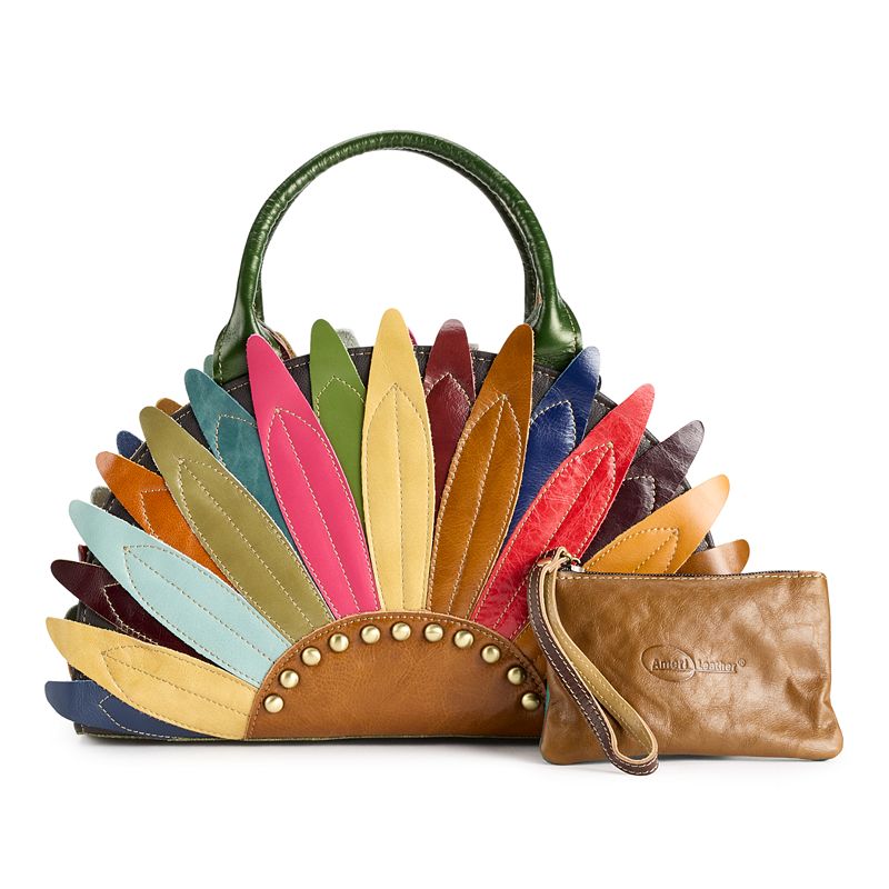 AmeriLeather Fan Leaves Leather Shoulder Bag, Multicolor