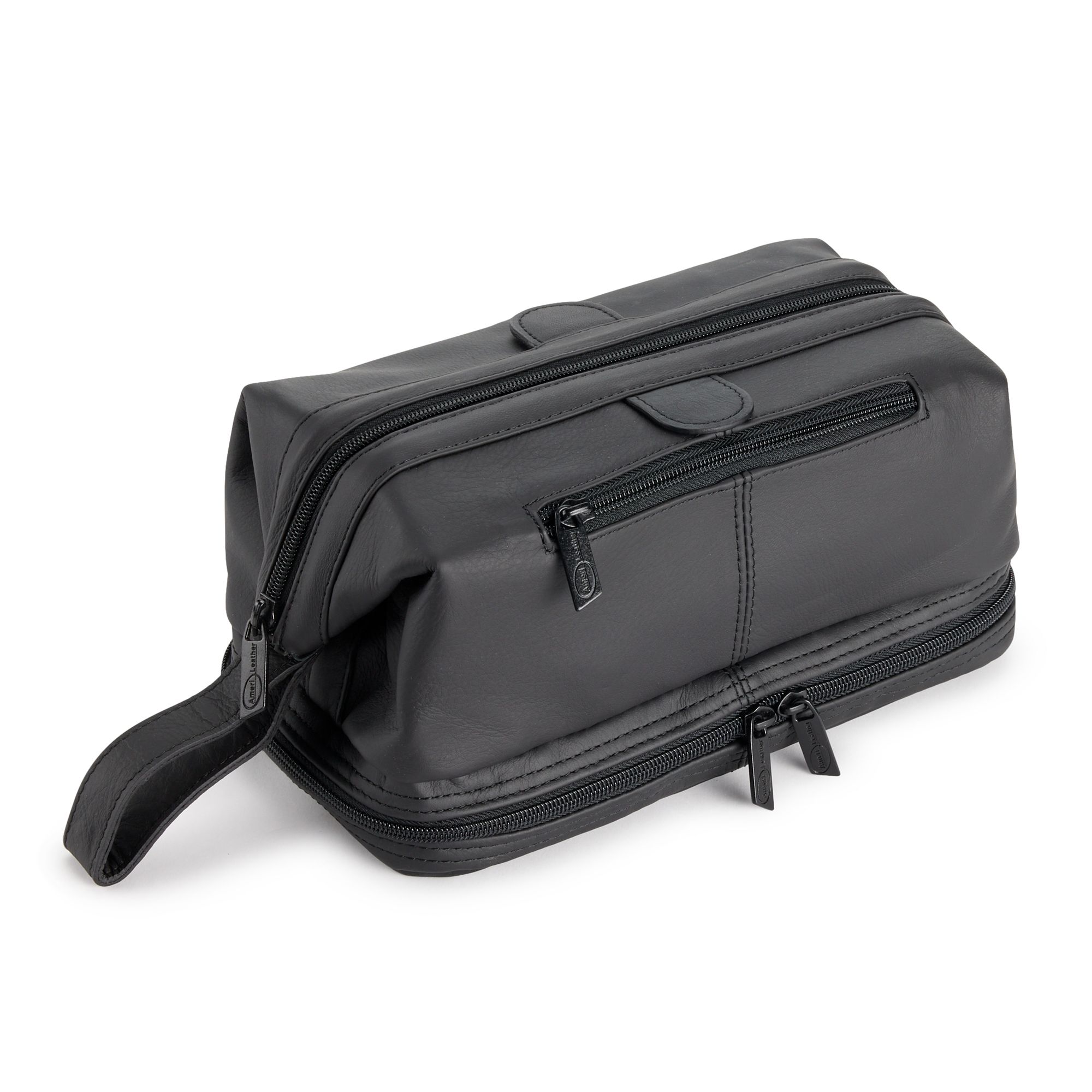 AmeriLeather Leather Toiletry Bag, Black