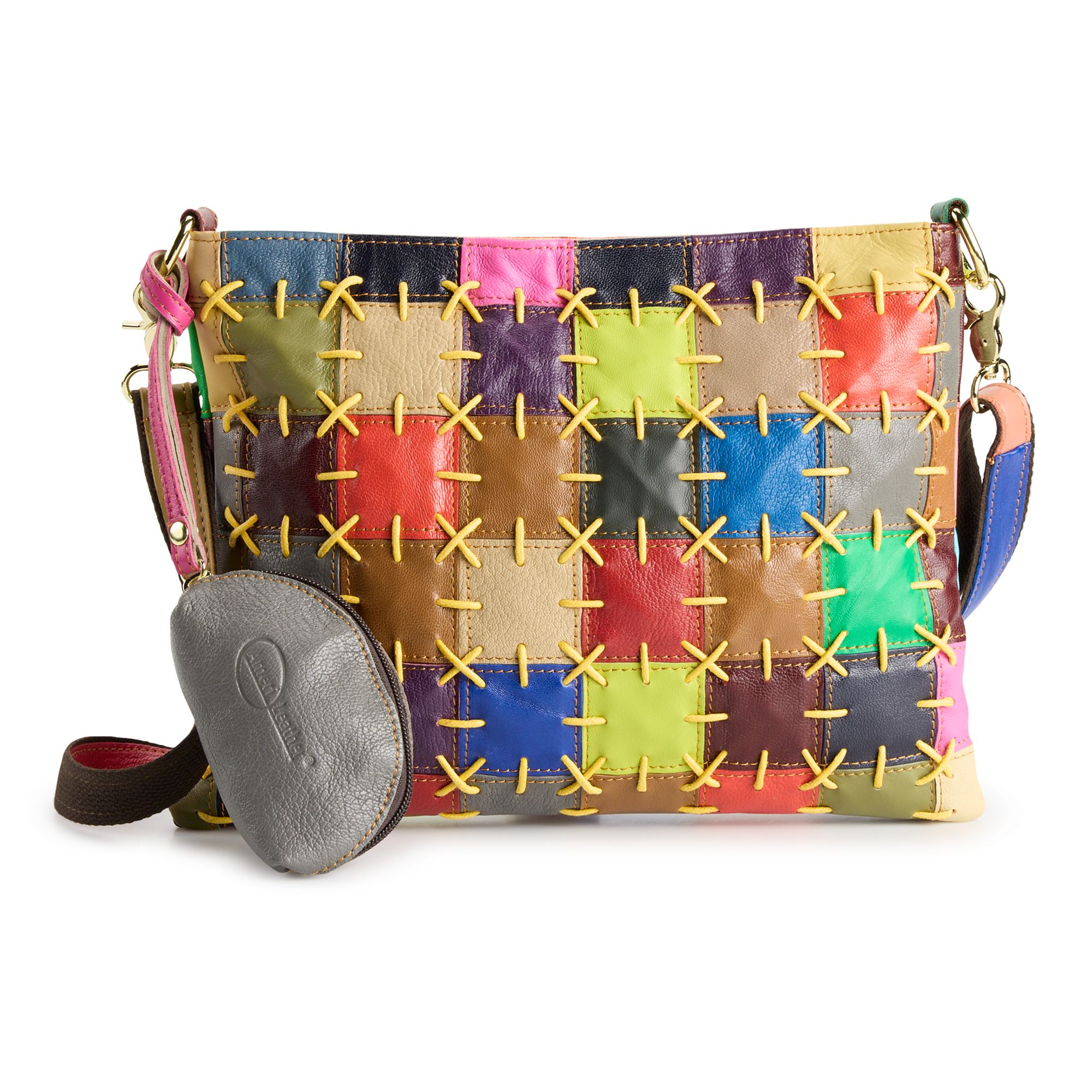 AmeriLeather Zigzagger Leather Shoulder Bag, Multi Square