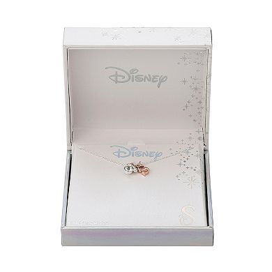 Disney Two-Tone 14k Rose Gold & Fine Silver Plated Crystal Minnie Mouse Initial Pendant Necklace
