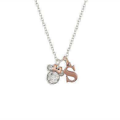 Disney Two-Tone 14k Rose Gold & Fine Silver Plated Crystal Minnie Mouse Initial Pendant Necklace