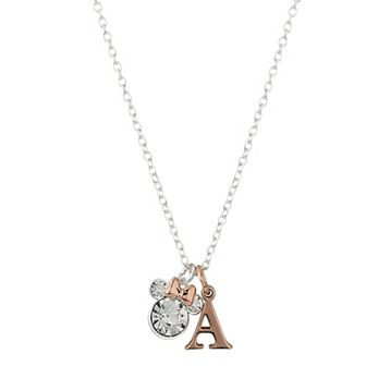 Disney's Minnie Mouse Two-Tone 14k Rose Gold & Fine Silver Plated Crystal Initial Pendant Necklace