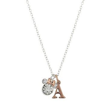 Disney's Minnie Mouse Two-Tone 14k Rose Gold & Fine Silver Plated Crystal Initial Pendant Necklace