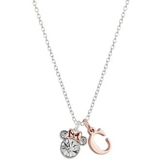 Disney's Minnie Mouse Two-Tone 14k Rose Gold & Fine Silver Plated Crystal Initial Pendant Necklace
