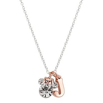 Disney's Minnie Mouse Two-Tone 14k Rose Gold & Fine Silver Plated Crystal Initial Pendant Necklace